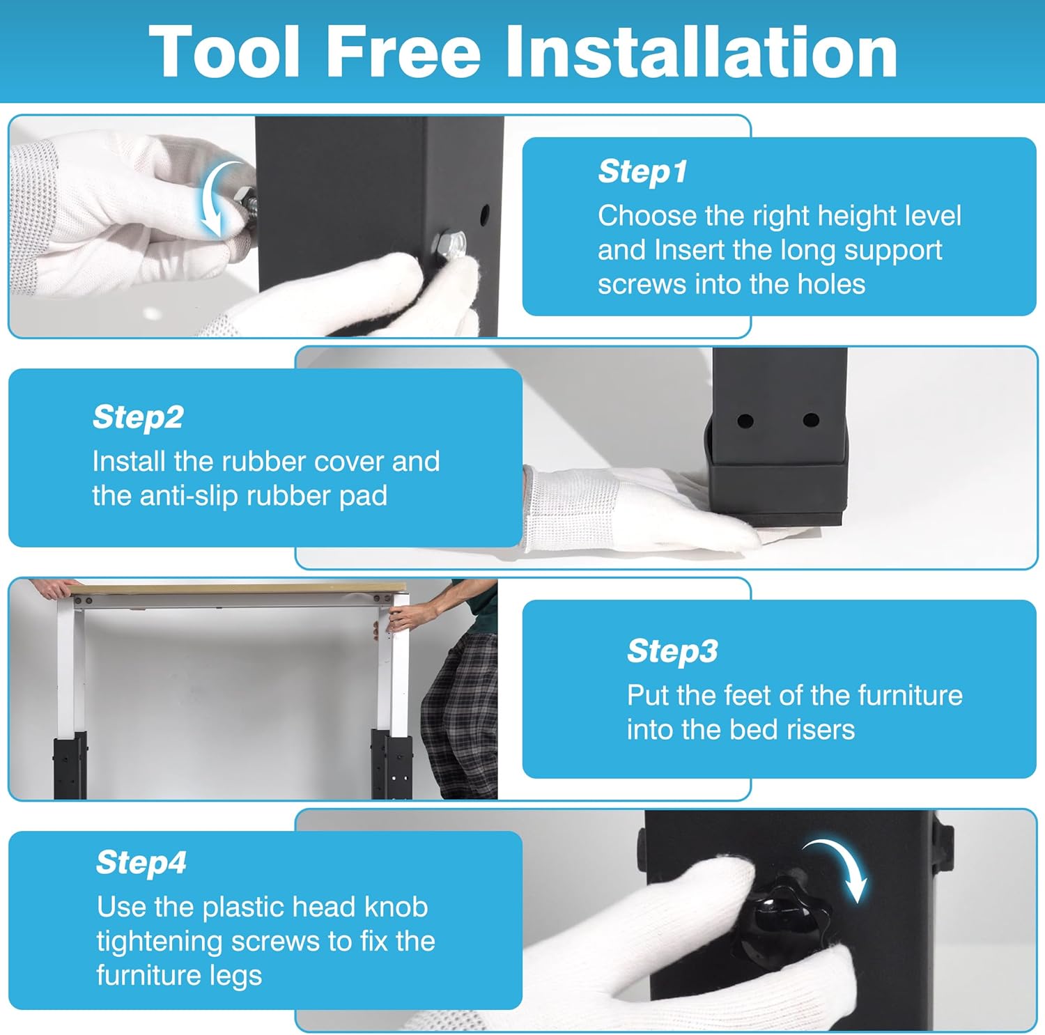 IRONWALLS Dorm Bed Risers Heavy Duty 4 Pack, 3.15” Diameter Square Metal Furniture Risers Adjustable for Bed Frame Table Legs with Diameter 1.5”-3”, Lift to 11”, 8”, 5”, 3” Height, Hold Up to 9000lbs
