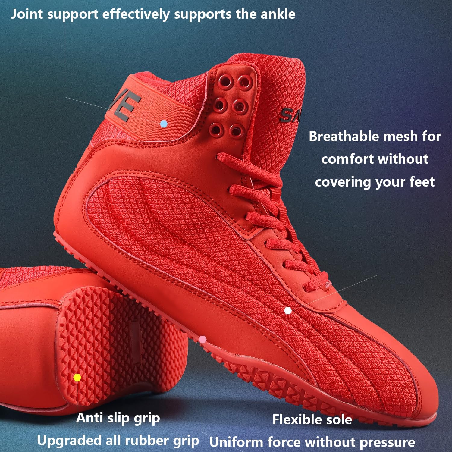 Pro Boxing Shoes for Men, Wrestling Combat Training Breathable MMA Footwear Anti-Slip Durable Sole