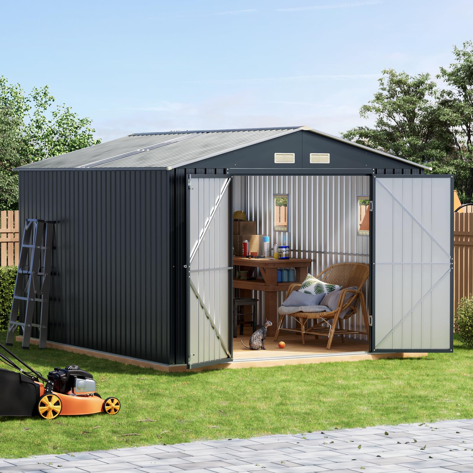 10 x 12 FT Metal Storage Shed for Backyard Nightblue