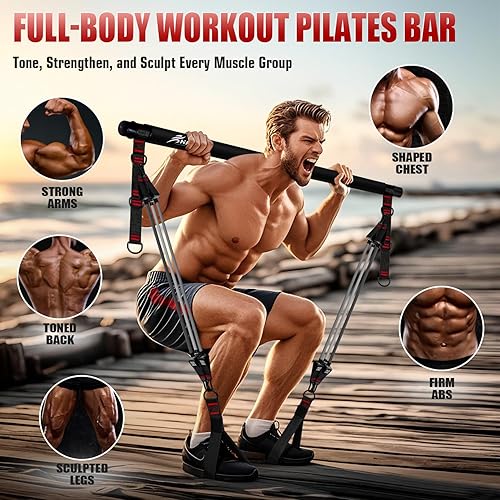Miniatura 3 de Pilates Bar Kit with Resistance Bands, Heavy Duty Multifunctional Pilates Workout Equipment for Strength Training, HIPS, Back, Arms, Abs, Shoulders,