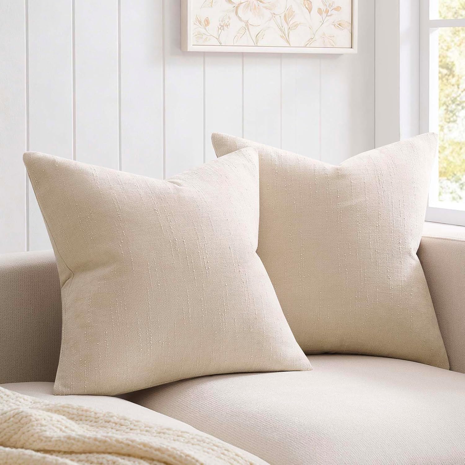 JUSPURBET Chenille Texture 16x16 Throw Pillow Covers Set of 2,Cream