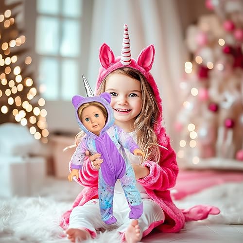 Miniatura 6 de WONDOLL Juego de 2 juegos de ropa de muñeca de 18 pulgadas ropa de unicornio con clip para el cabello y diadema compatible con todos los accesorios