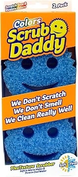 Scrub Daddy Colors Kitchen Sponges, Dish Sponges for Washing Up, Texture Changing Washing Up Sponge, Non Scratch Dish Scrubber, Odour Resistant Bathroom Cleaning Products, Dishwasher Safe, Pack of 2