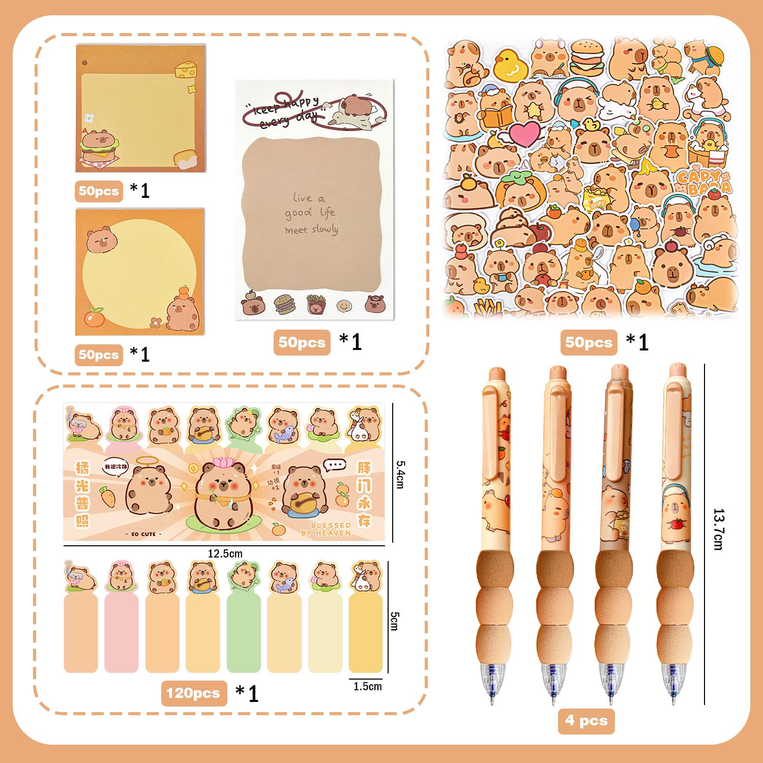 arrderly Cute Cartoon Stationery Set, Party Favor Supplies Includes Ball Point Gel Ink Pens Cartoon Stickers Bundle Sticky Notes Set Index Tabs Bookmarks Page Flags Back to School Gift for Kids - Image 2