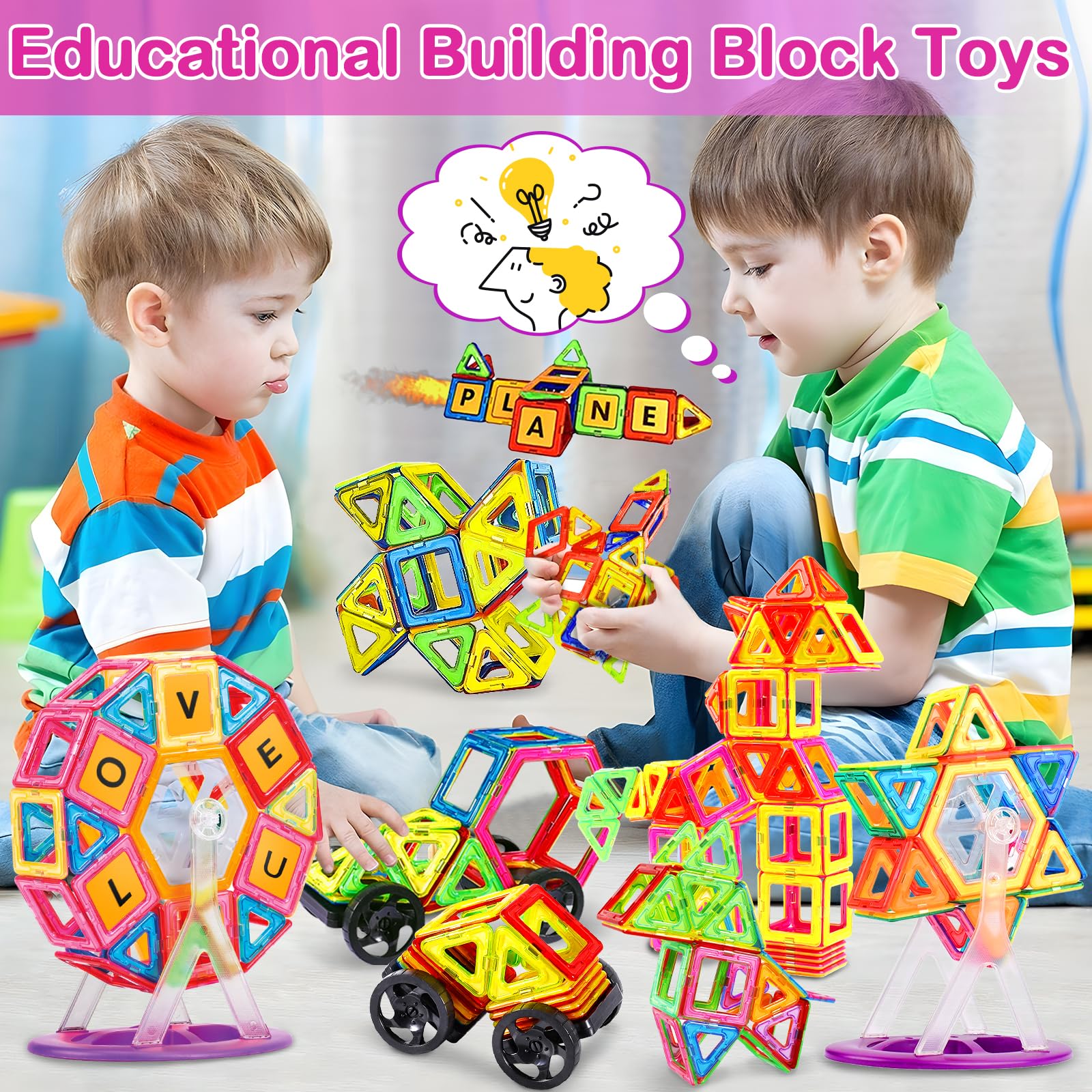 Purpledi 120 Pezzi Blocchi di Costruzione Magnetici Giochi Magnetici Costruzione Magnetica, Bambini Giocattoli Giochi di Costruzione Educativo Regalo di compleanno per 4 5 6 7 8 9 Anni