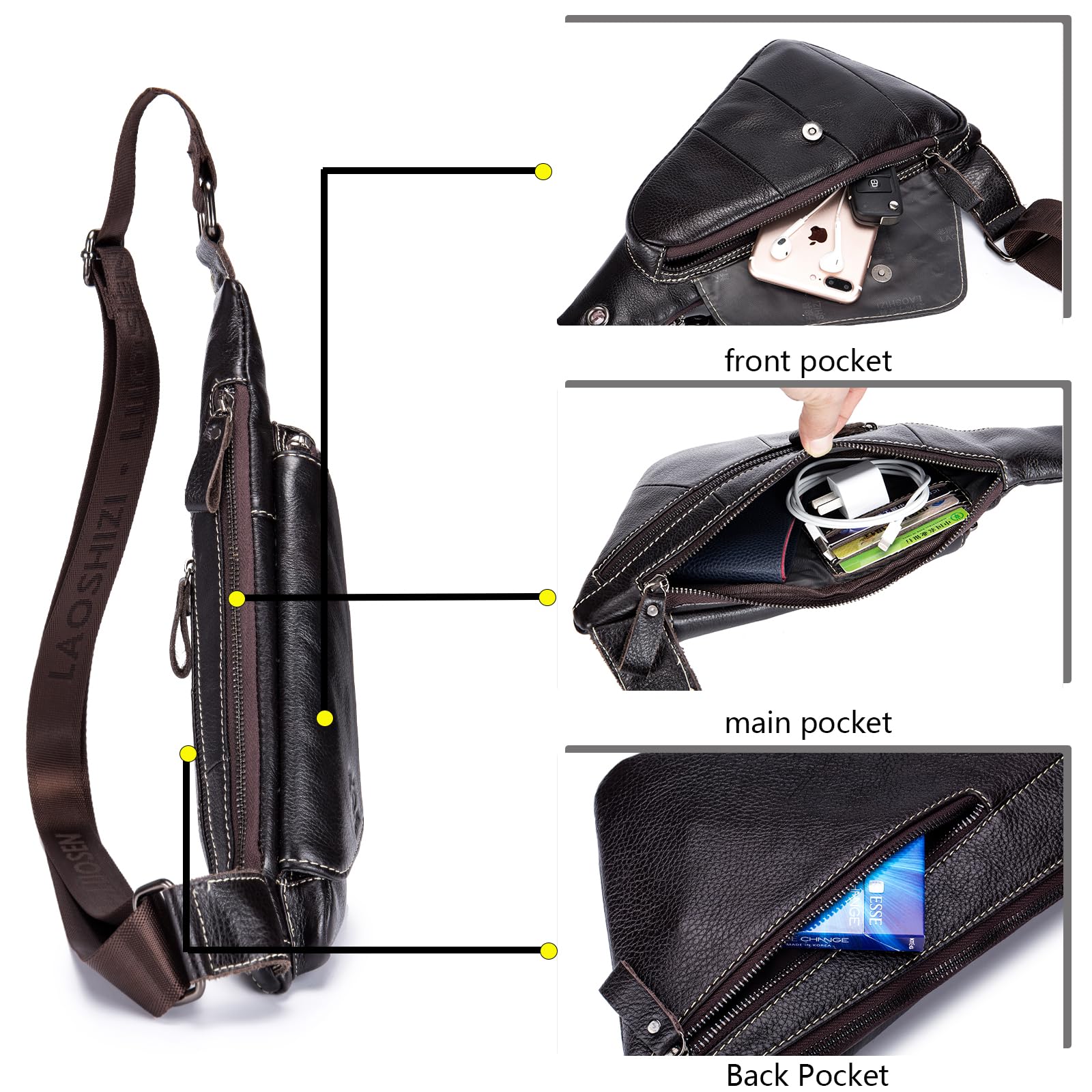 pundarika Torba na ramię męska skórzana torba na ramię biznesowa skórzana torba na klatkę piersiową torba crossbody wypoczynek sportowa torebka mała moda retro