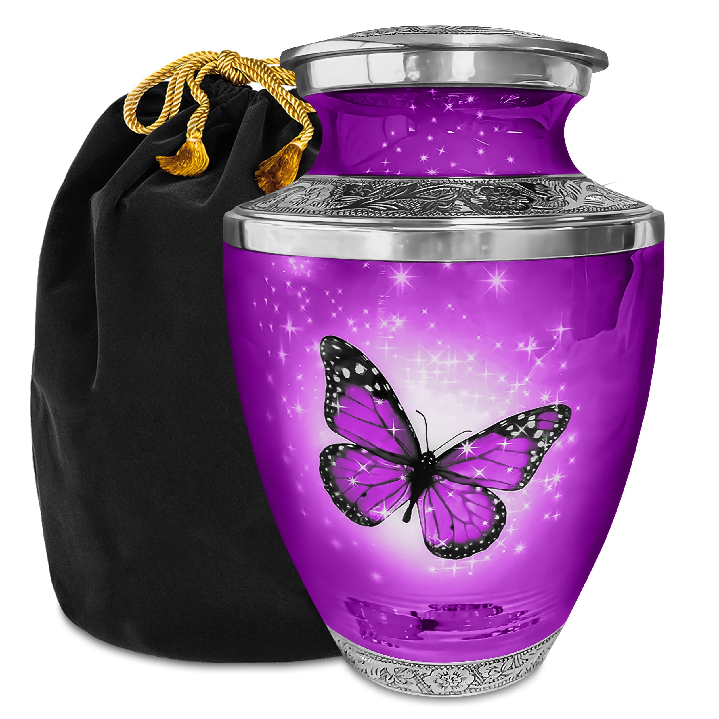 Urna funeraria – Design Funeral urna in quattro opzioni: rosa, verde, viola o grigio – grande Burial urna per ceneri misura adulto – aluminum Blue Flower