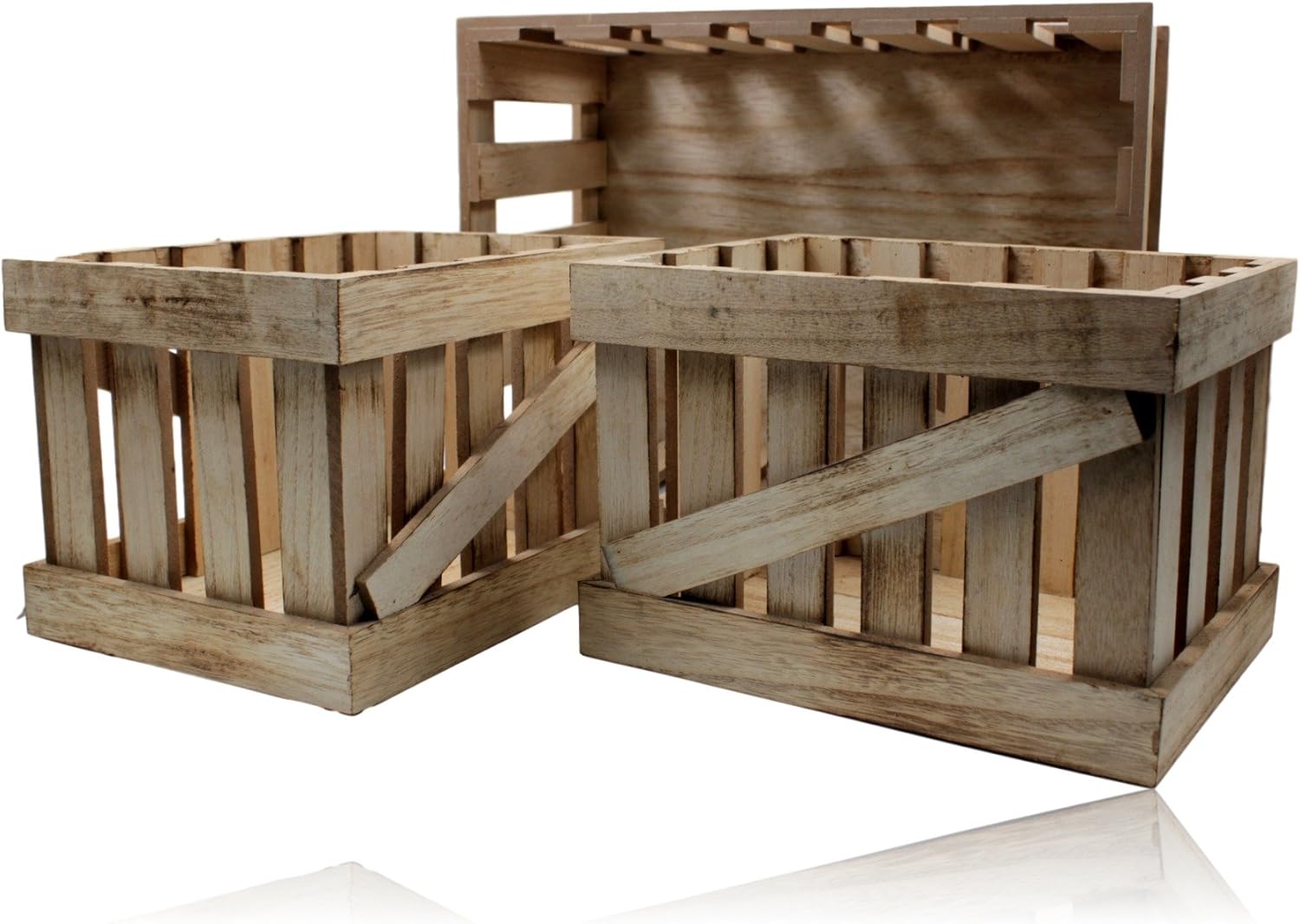 West5Products Set/ 3 Rustic Apple Market Design Vintage Wooden Crates