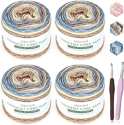 Katech Fio Fairyland para tricô de crochê - bolo de fio gradiente - pacote com 4 pacotes de 100 g - Soft DK leve #3-60% algodão 30% acrílico 10% lã - perfeito para cachecóis, xales, cobertores e