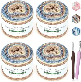 Katech Fio Fairyland para tricô de crochê - bolo de fio gradiente - pacote com 4 pacotes de 100 g - Soft DK leve #3-60% algodão 30% acrílico 10% lã - perfeito para cachecóis, xales, cobertores e