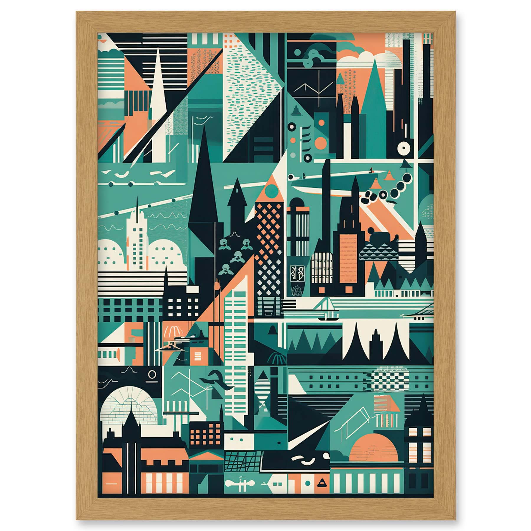 Artery8 Modern Abstract Geometric Dundee Cityscape Design Artwork Framed A3 Wall Art Print