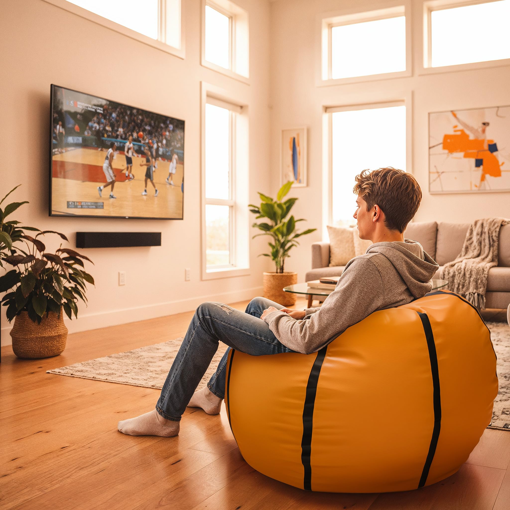 Ecopuf Basketball Pouf XL - da camera in similpelle per il basket - Ideale per gli appassionati di pallacanestro, i bambini - 100x55cm, Arancione: Pallacanestro