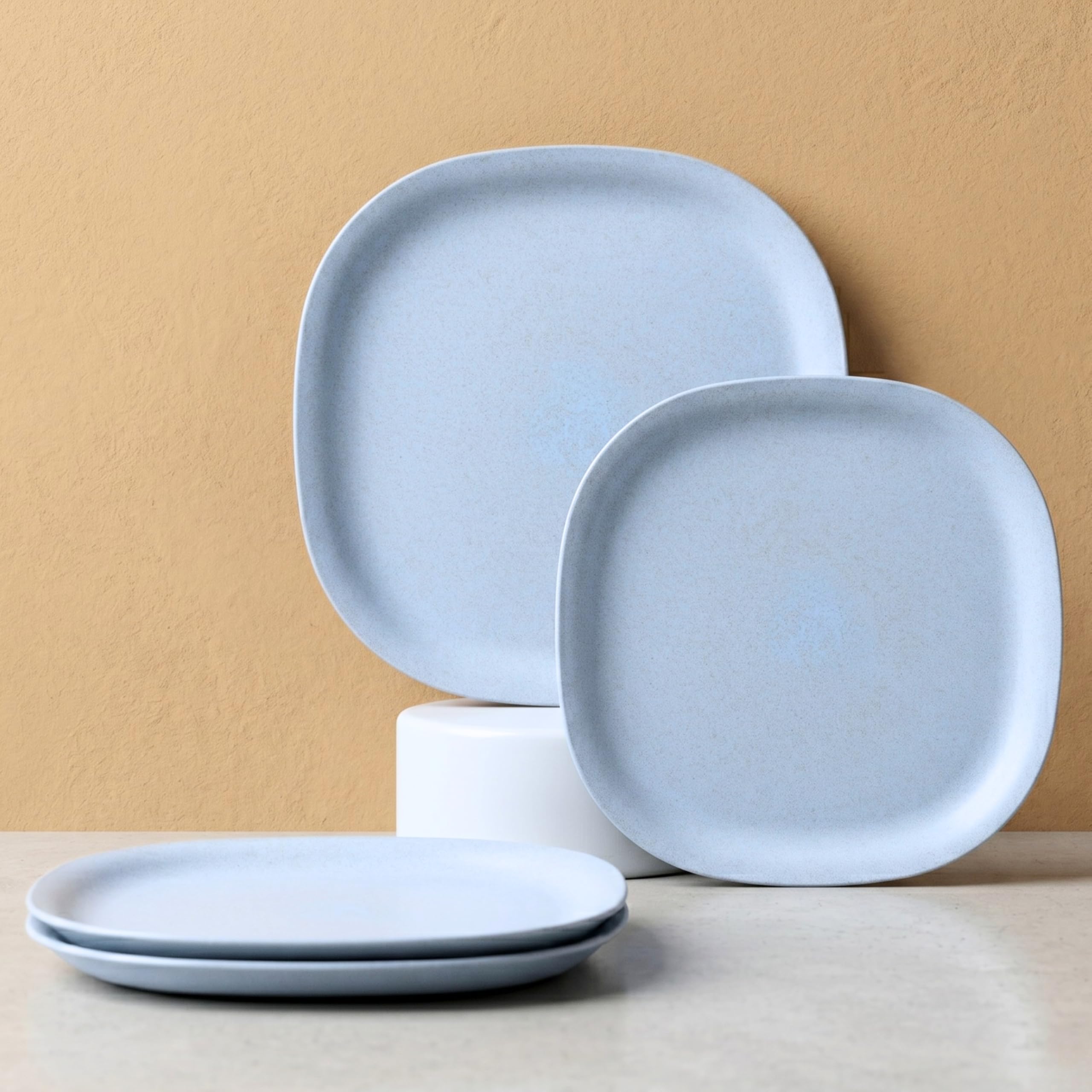 Eha Set of 4 Earth-Friendly Square Dinner Plates |11 inch | Unbreakable Plates Made with Bamboo Fibers & Rice Husk Fiber | Microwave Safe Full Dinner Plates | for Hot Servings |Multicolor — Amazon image 9