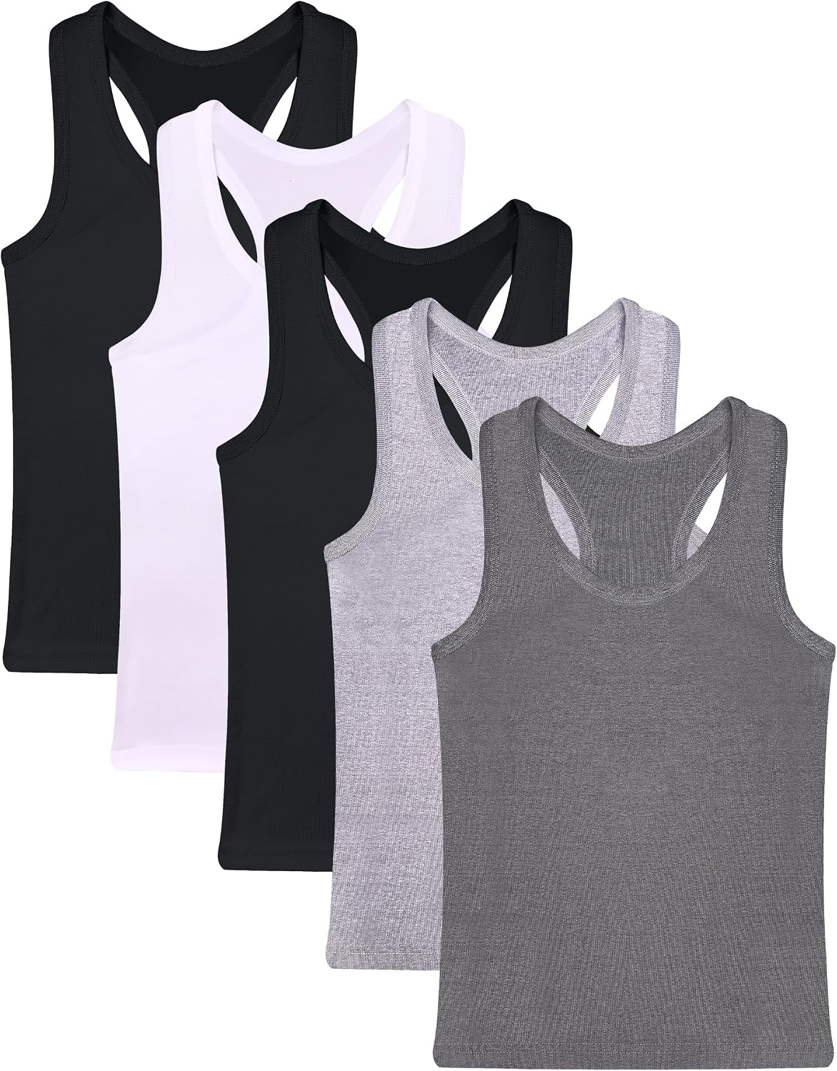 FEQO 5 Pieces Girls Dance Tank Tops Racerback Sleeveless Crop Tops Cotton Tank Tops for Ballet Dancewear Gym