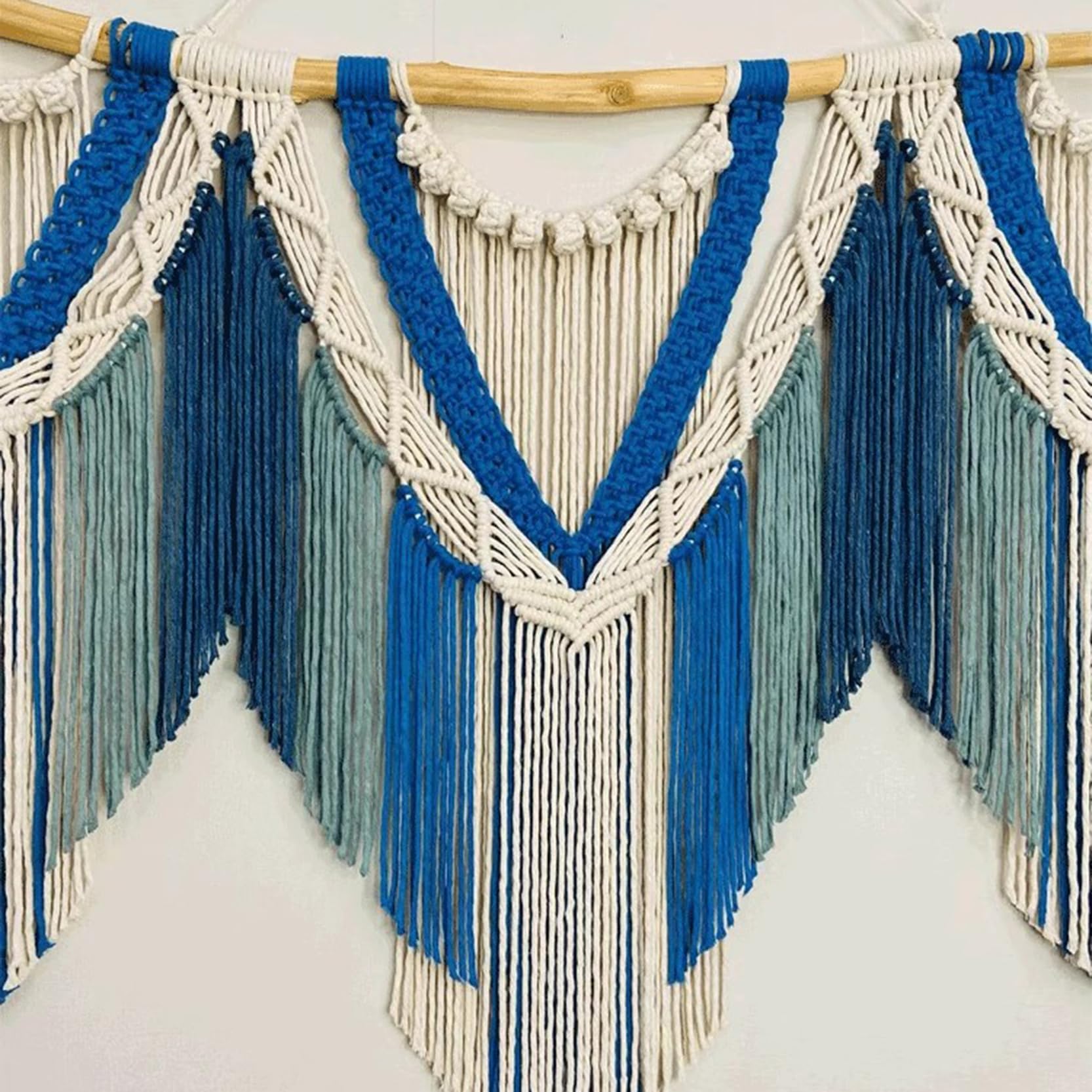 Tapiz de macramé para colgar en la pared, cuerda de algodón teñido, borla tejida a mano, decoración bohemia para el hogar para sala de estar, 120 x 80 cm