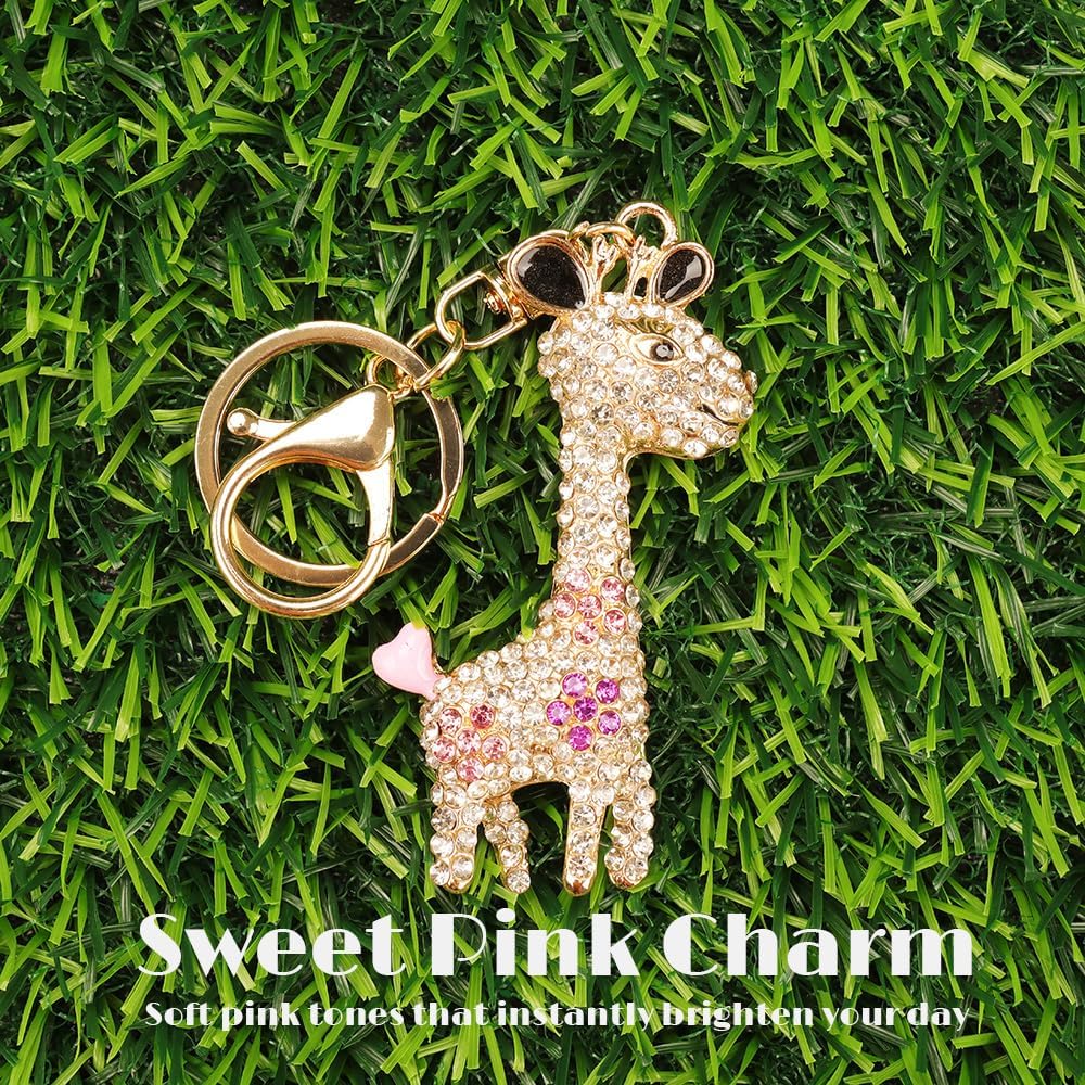 kcrygogo Cute Pink Crystal Giraffe Keychain for Women – Sparkly Animal Pendant Charm, Purse Accessory, Birthday Gift for Girls and Friends - Image 3