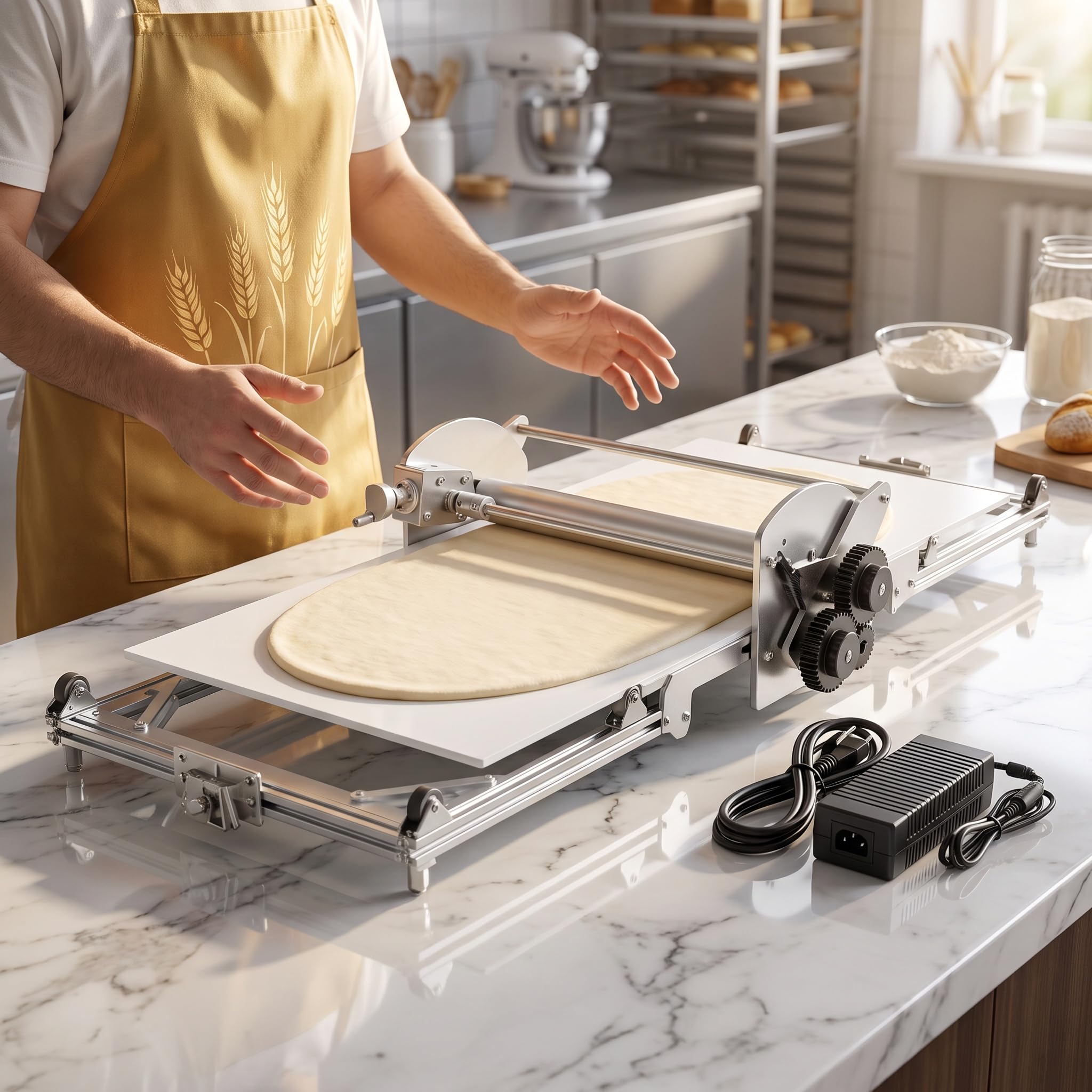 22,7" Gewerbliche Elektrische Teigausrollmaschine Mit Einstellbarer Dicke, Für Pizzateig, Frische Pasta Und Croissants, Geeignet Für Hobbybäcker Und Professionelle Bäckereien