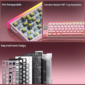 Aula Hero 68 He Magnetic Keyboard Rapid Trigger Black King Switch 8000Hz RGB Neon TKL Hot Swap Player Keyboard Pink