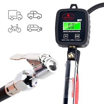 AEROPRO Tools デジタルタイヤインフレーター 圧力計付き 203PSI エアチャックとコンプレッサーアクセサリー 高耐久 ゴムホースとクイックコネクトカプラー付き ディスプレイ解像度