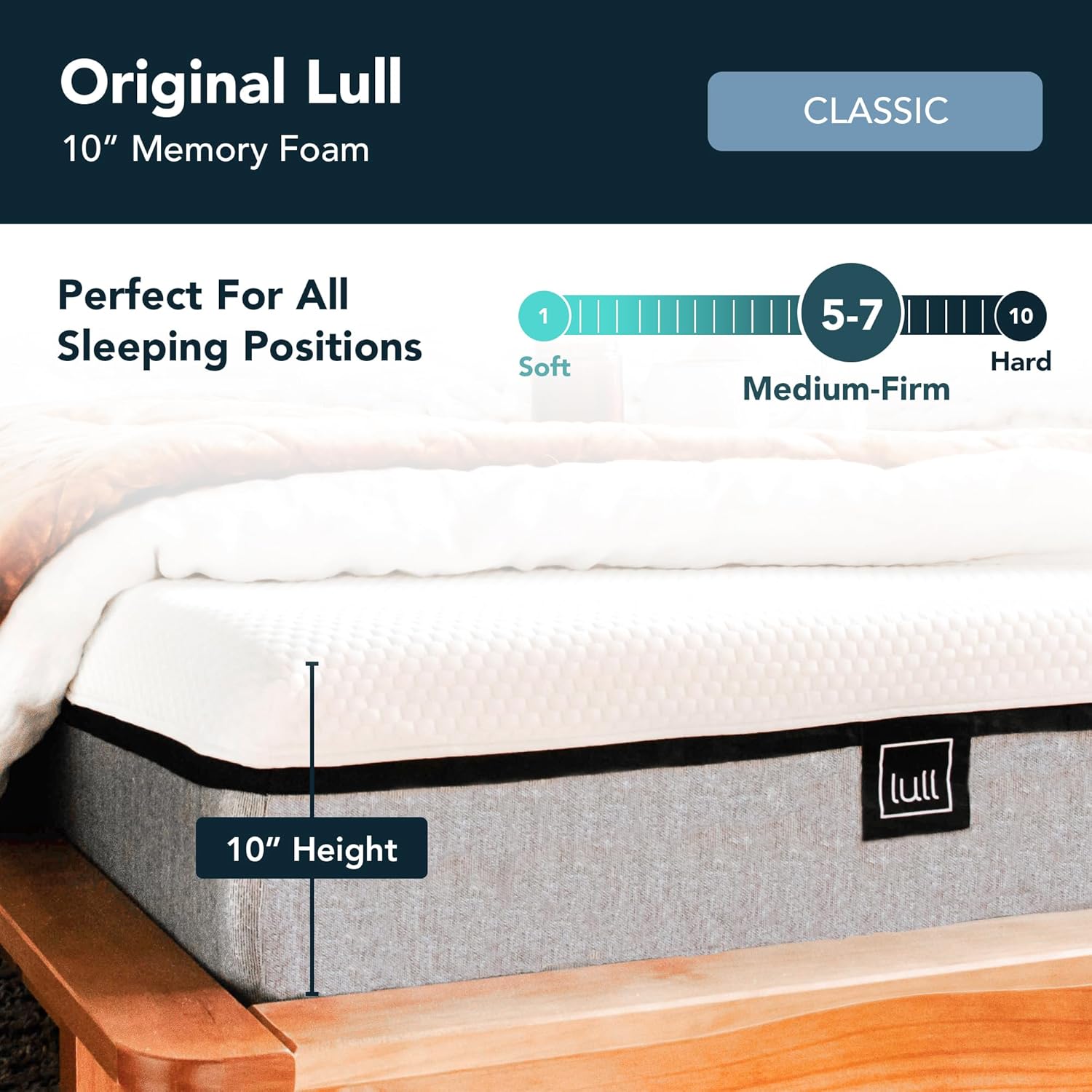 Lull Original 10 inch Memory Foam Mattress with firmness scale