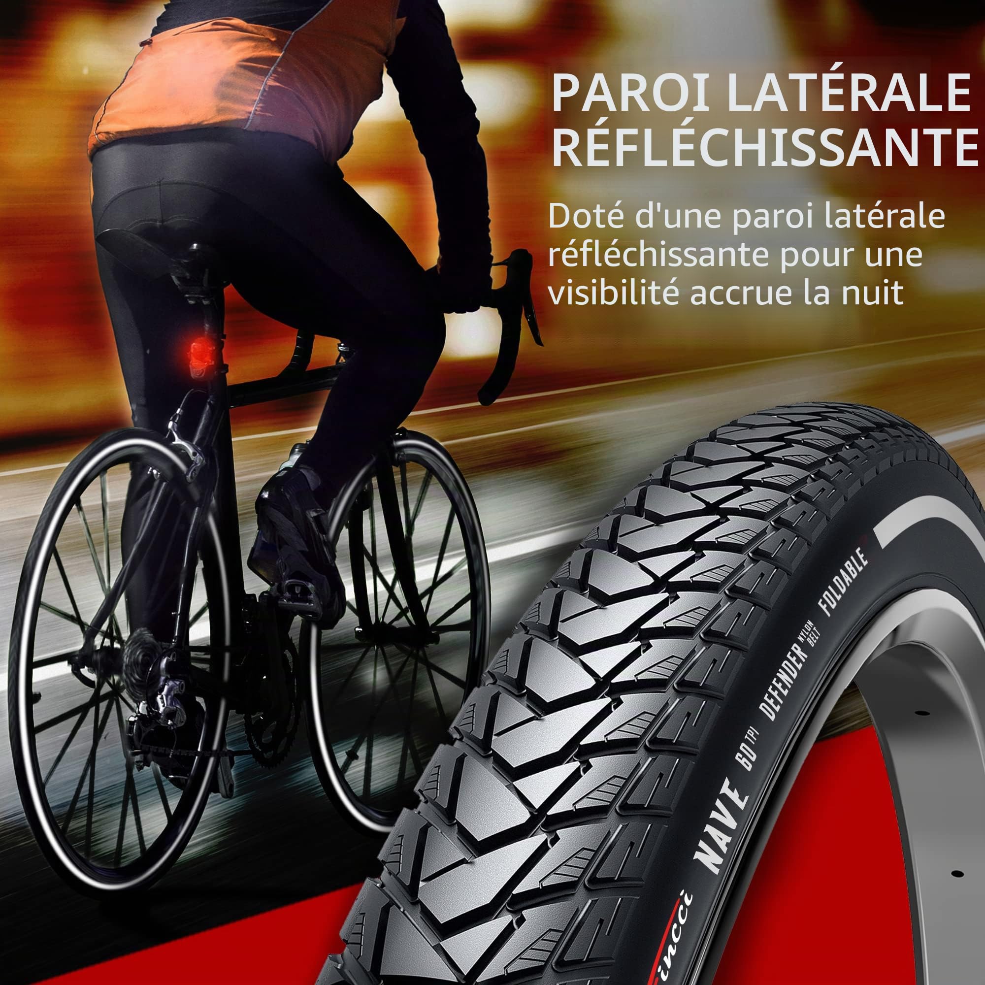 Fincci Pneu Ville 700x35c 37-622 Pliable 60 TPI Anti-Crevaison (Lot de 2) | Pneus Vélo Ville 700x35c, ETRTO 37-622, 60 TPI et Protection Nylon 1 mm - Pour Route, VTT, Touring et VAE - Lot de 2