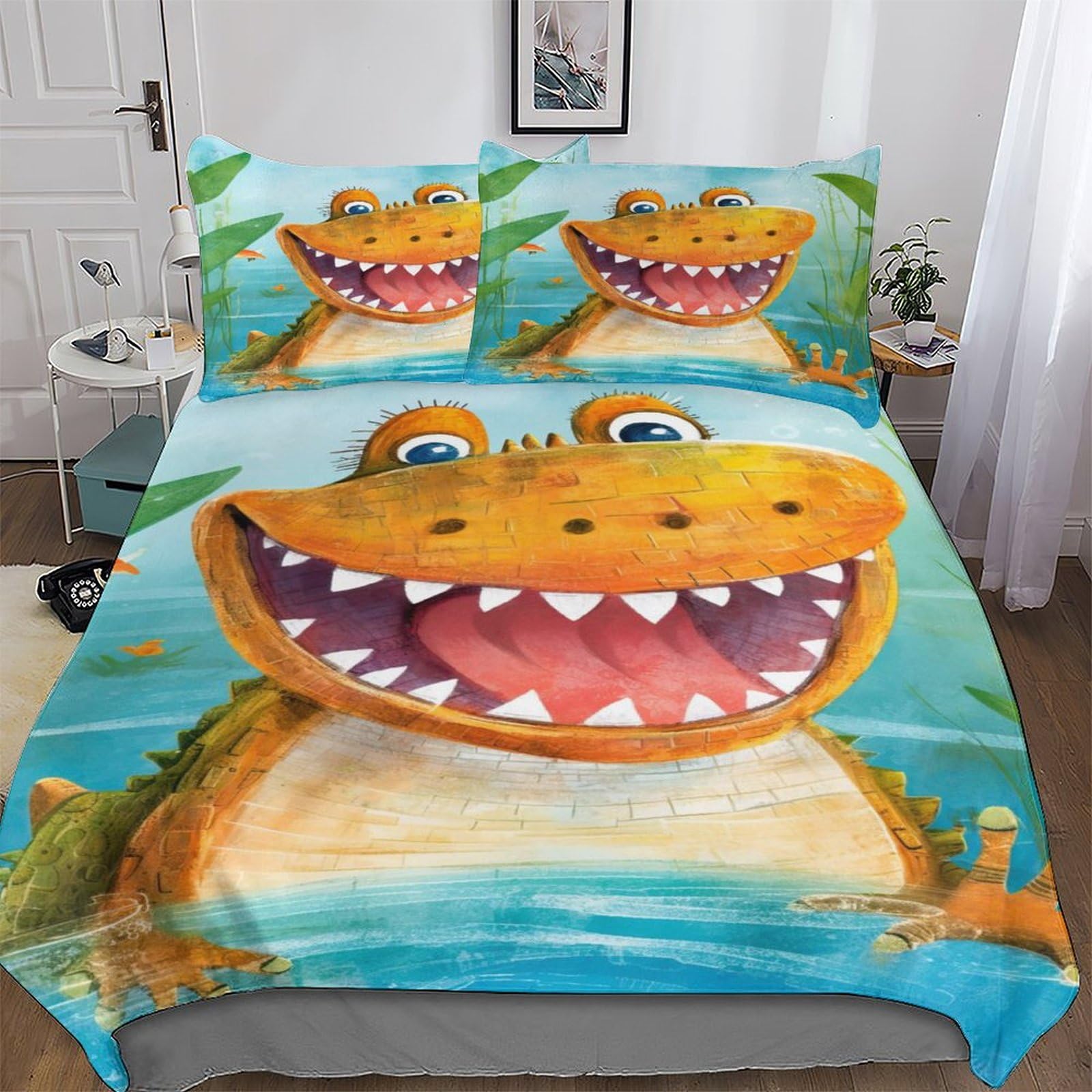 PAZZK Cheery Croc Duvet Covers Bedding Sets, with Zipper Closure Comforter Cover 2 PCs Easy Care And Super Soft Poly Cotton Quilt Cover with Pillowcases for Adults Kids Single (135x200cm)