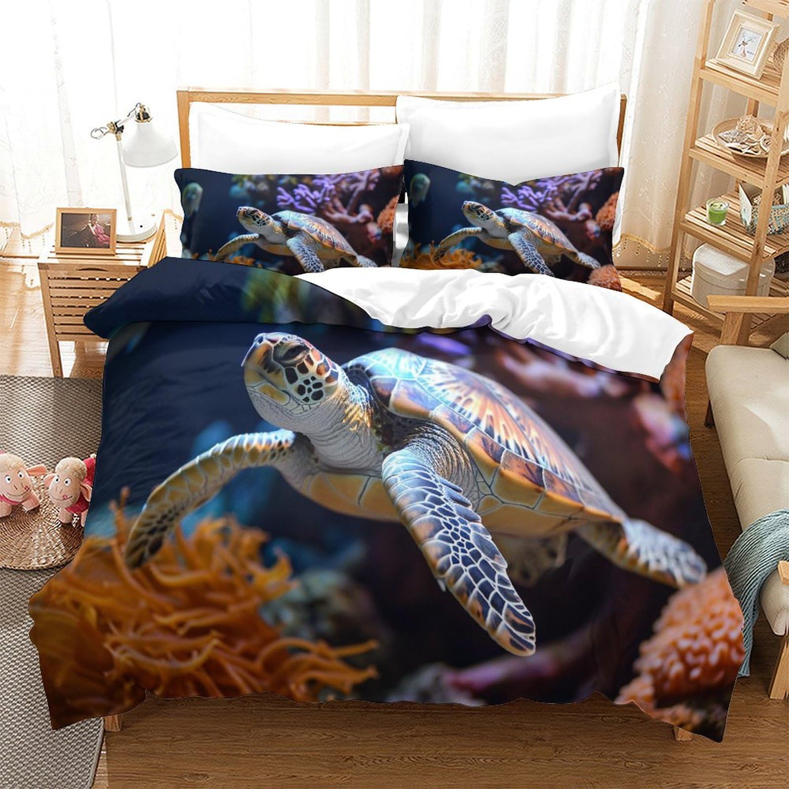 P1s9u7w5y Sea Turtle-8 3D Printed Ocean Theme Microfiber Turtle Duvet Cover Set 3Pcs Underwater Bedding Set Double（200X200cm）