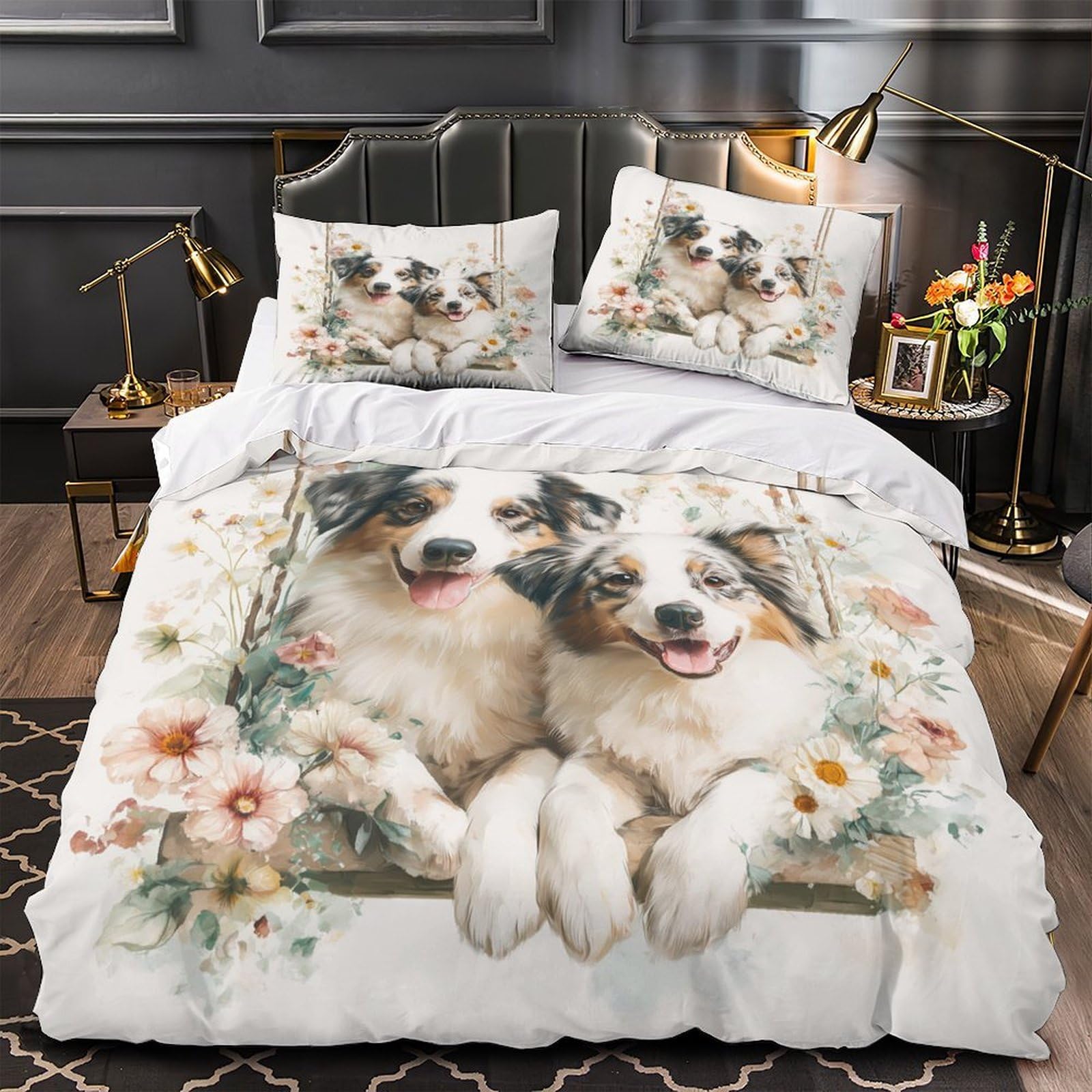 Housse de couette 220x240cm chien mignon parure de lit couple