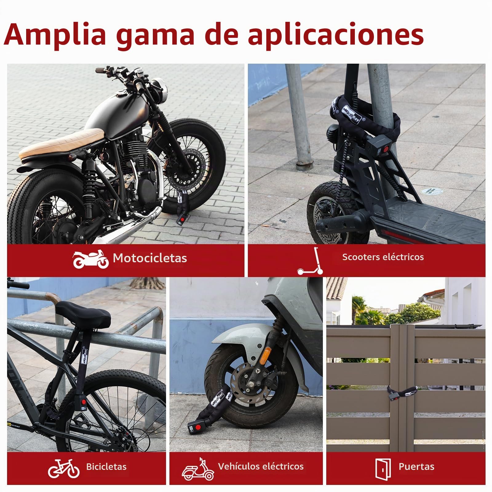 BANGTING 120CM Cadena Bicicleta Antirrobo con 110dB Alarma, Candado Bicicleta con 3 llaves, Cadena Bicicleta Antirrobo para Bicicletas, Motos, Scooters (Negro)