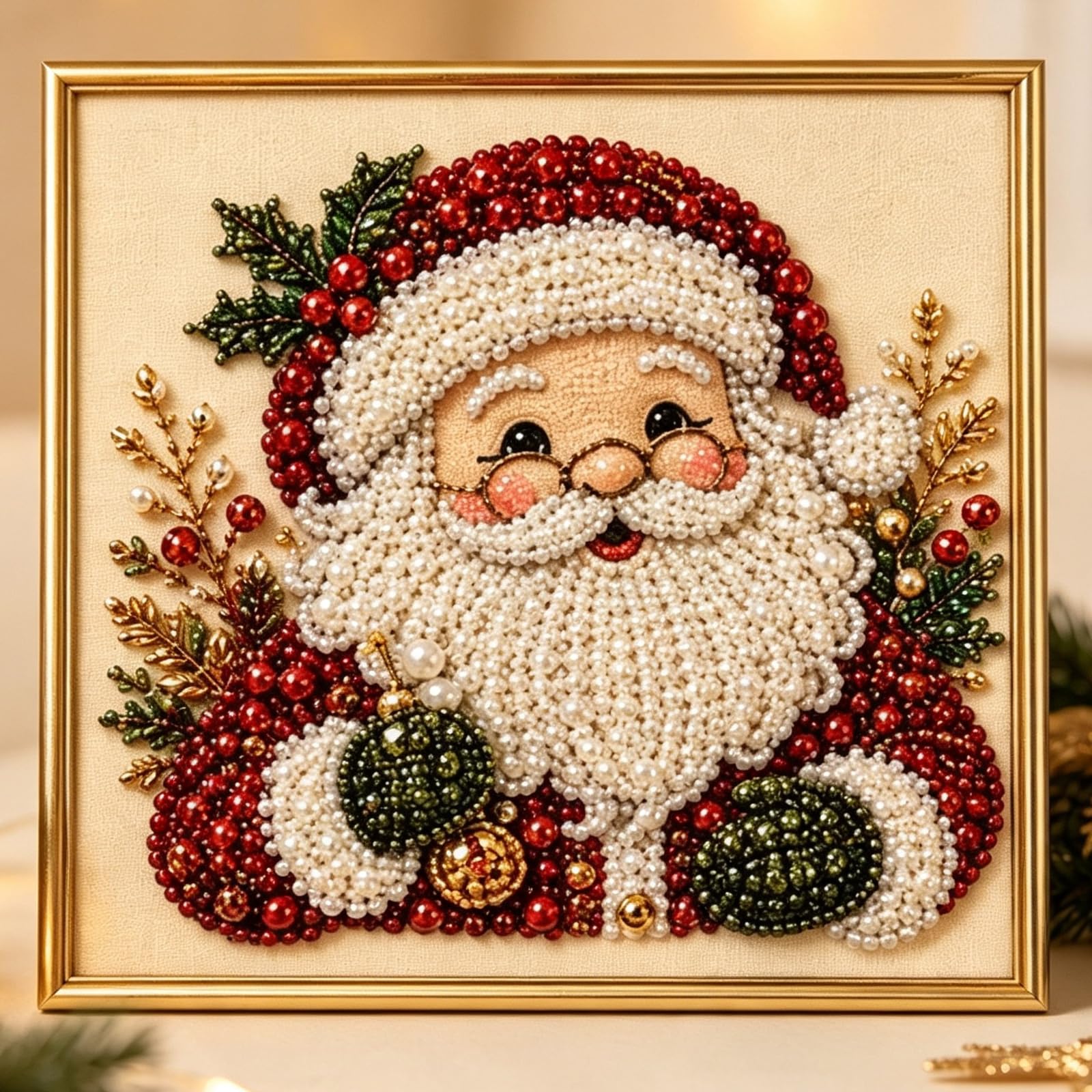 GRXMAEAT DIY Christmas Diamond Painting Kit with Frame – Pearl Bead Art Craft for Adults & Beginners, 5D Diamond Art Wall Decor, Holiday Handmade Decoration Gift