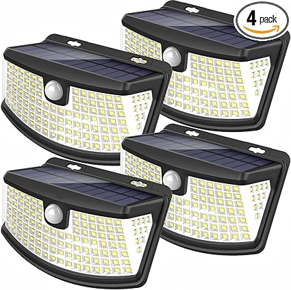 Aootek New Solar Motion Sensor Lights 120 LEDs with Lights Reflector,270° Wide Angle, IP65 Waterproof, Step Lights for Front Door, Yard, Garage, Deck (Back Button 4-Pack)
