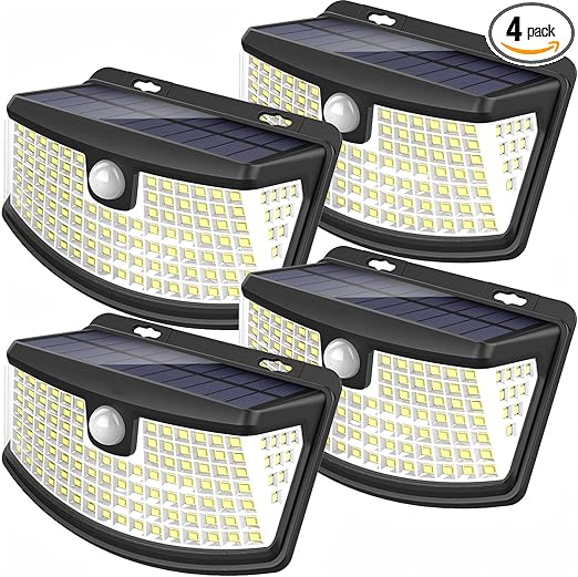 Aootek New Solar Motion Sensor Lights 120 LEDs with Lights Reflector,270° Wide Angle, IP65 Waterproof, Step Lights for Front Door, Yard, Garage, Deck (Back Button 4-Pack)