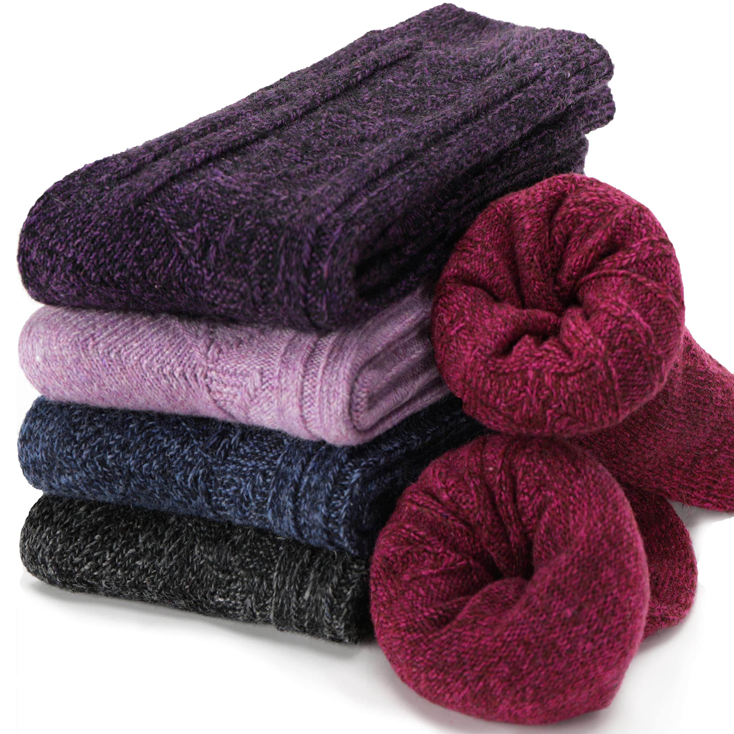 EBMORE Women's Fashion Soft Printed Wool Warm Winter Thick Socks - 5 Pack