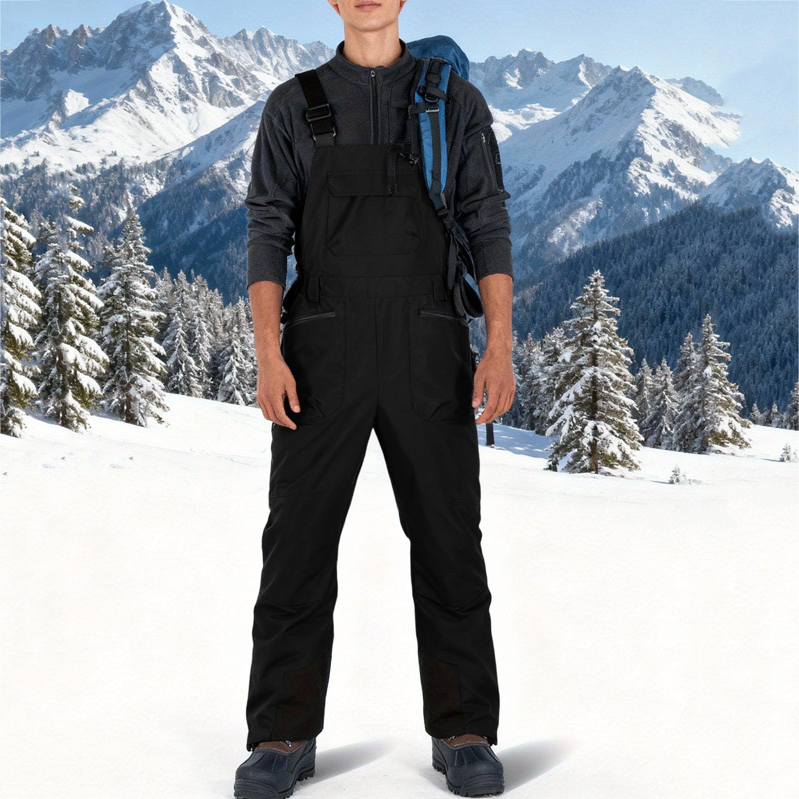 AACH Snowboardhose Herren Ski Latzhose Wasserdicht Baggy Skihose mit Verstellbaren Trägern Schneehose Warme Winddicht Outdoorhose Männer Atmungsaktive Wanderhose Winter Arbeitshose