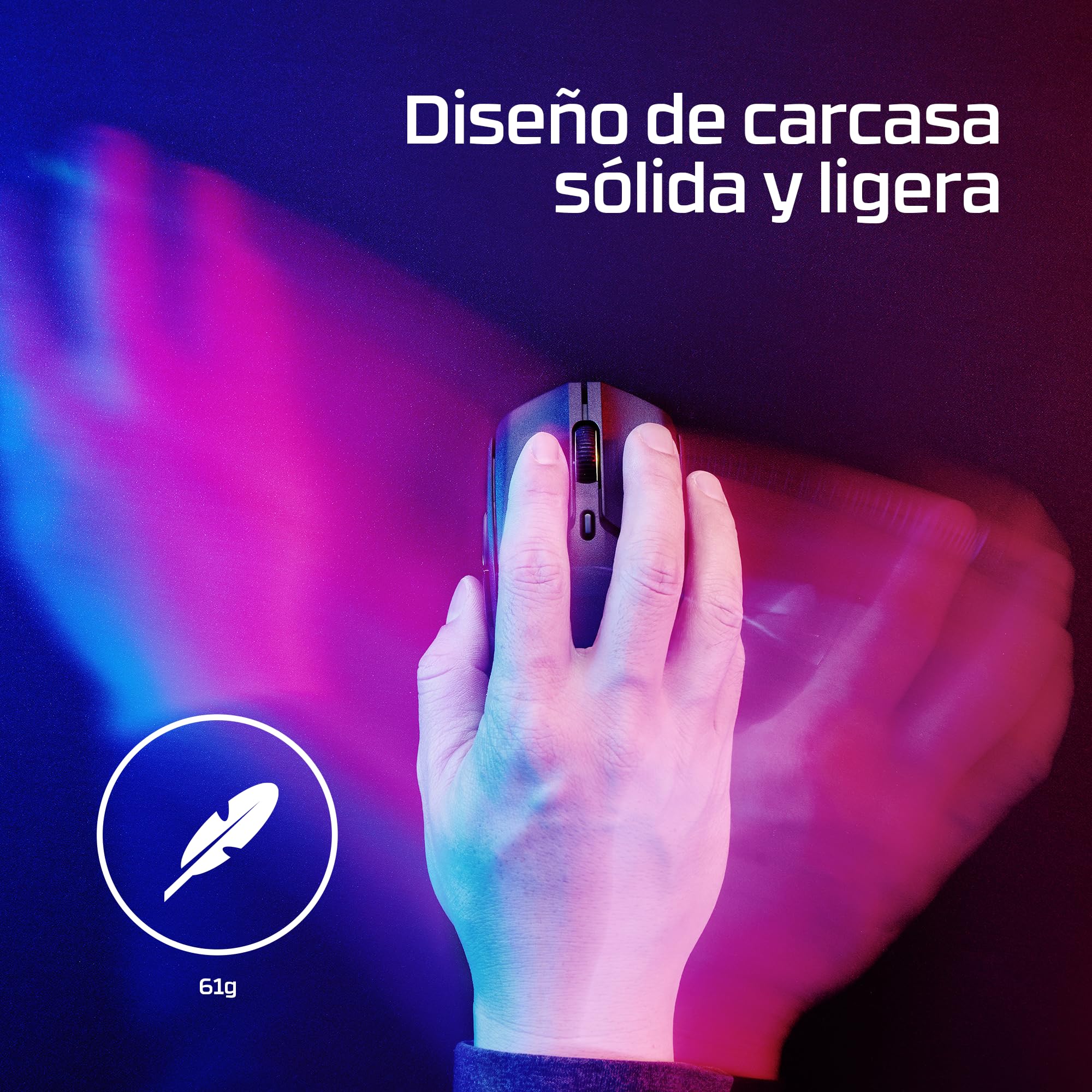 HyperX Haste 2 Wireless – Ratón gaming inalámbrico, ultraligero 61g, batería 100h, sensor preciso HyperX 26K, cable HyperFlex 2, antideslizamiento, color Blanco
