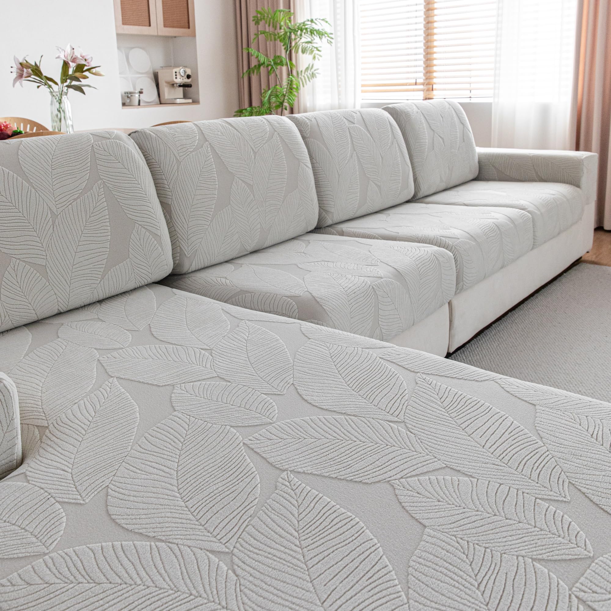 QIANMEW Couch Covers for Sectional Sofa, Washable Stretch Soft Sofa Cushion Covers L Shape Sofa Slipcovers Anti Slip Furniture Decor Protector for Pets (1PC Back Couch Cover,Light Gray)