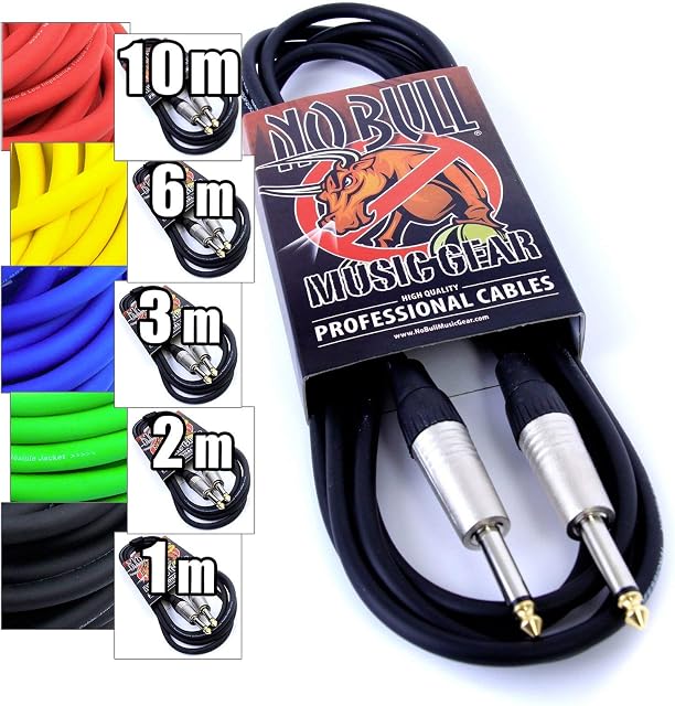 Premium Guitar / Instrument Cable (Black, 10ft / 3m, Straight Plugs) - Achieve a Cleaner Signal via a Heavy Duty Pro 1/4" Jack to Jack Noiseless Mono Lead - Coloured Link Lead to Amplifier / Amp + Cable Tie