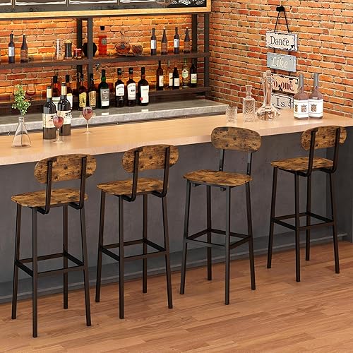 Miniatura 6 de GILLAS Juego de 2 taburetes de bar, moderno taburete de bar con respaldo y reposapiés, sillas de bar altas, taburetes de bar de altura de mostrador