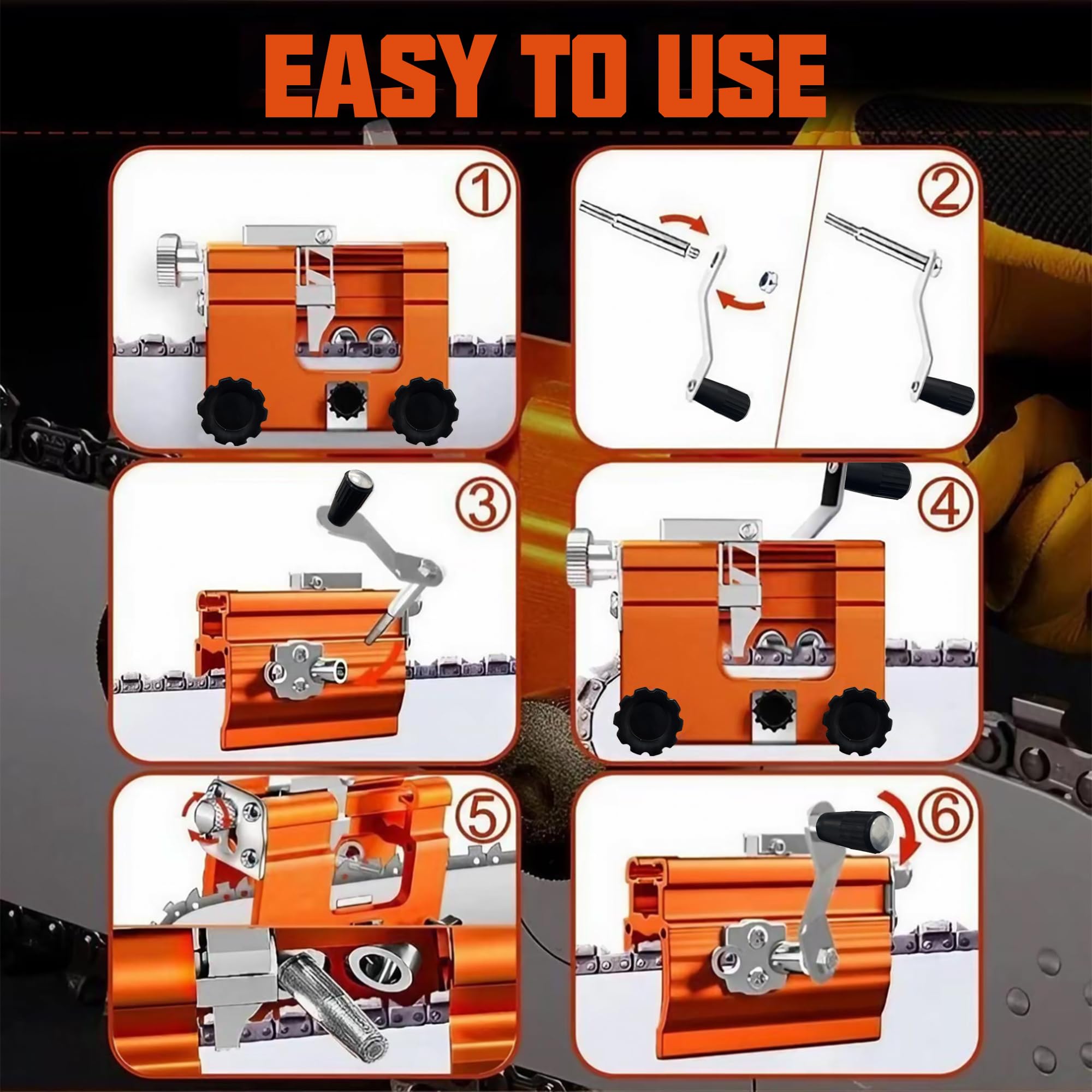 QTG Manual Chain Saw Sharpener,Adjustable Clamp & Precision Guide,Portable Metal Attachment,8-22" Chain/Electric Saws — view 6