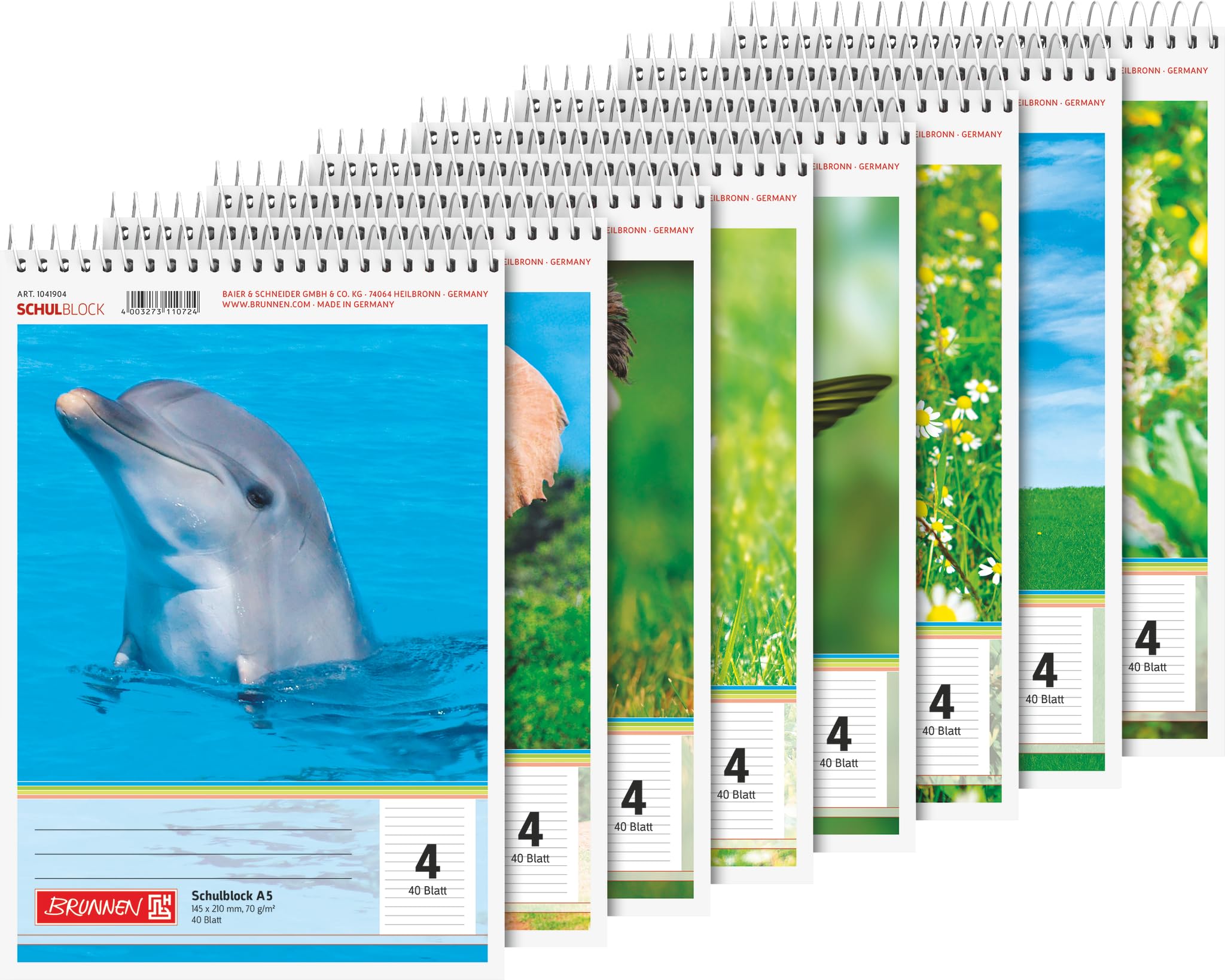 BRUNNEN School Notepad | A5, Ruling 4, 40 Sheets, Assorted