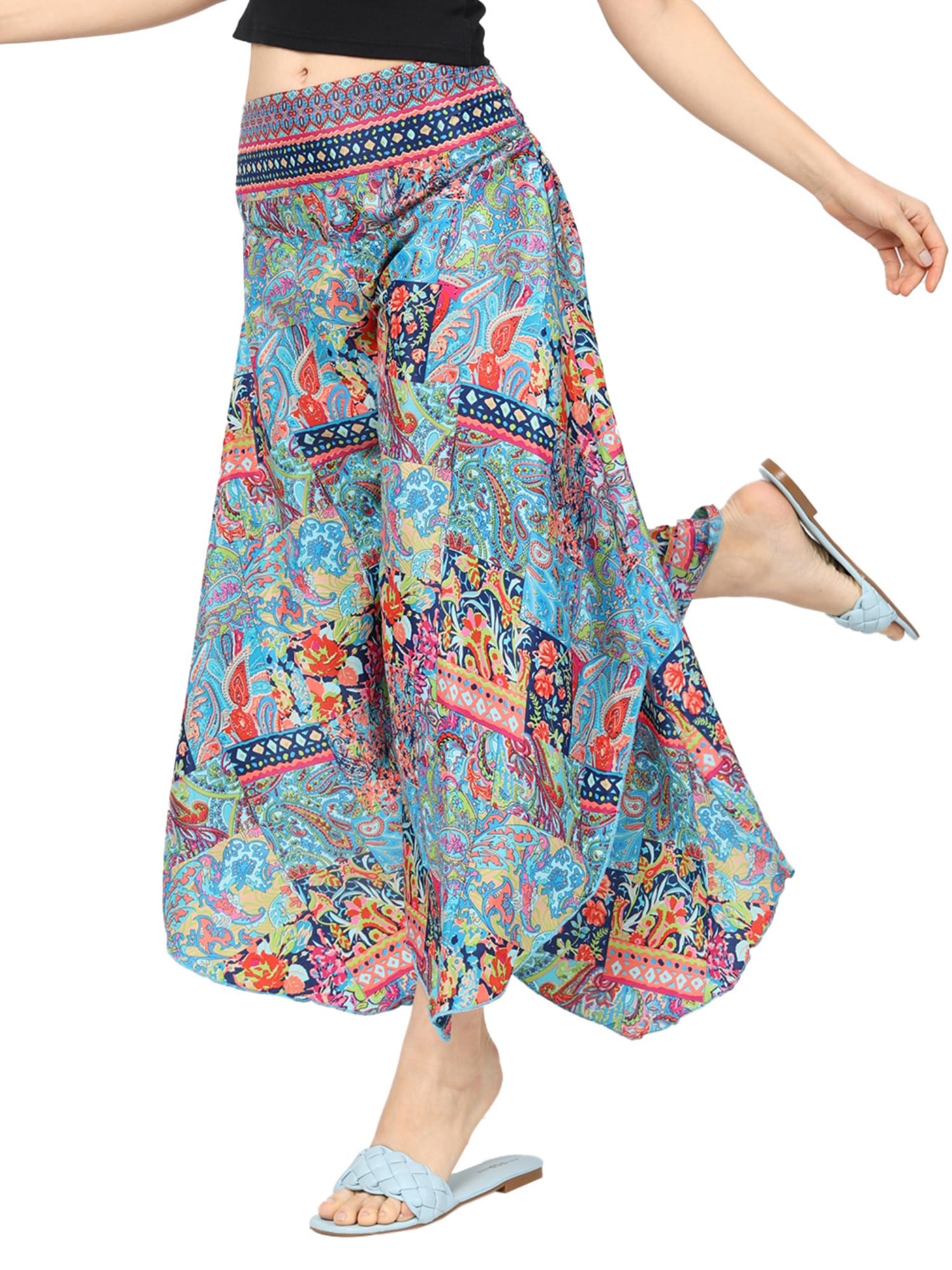 ke kanhaexports KE KANHA EXPORTS Women Boho Printed Palazzo Pants for Women with Tassel Waist Soft Silky Beach & Casual Wear Free Size S/M/L Multicolour-picture-47