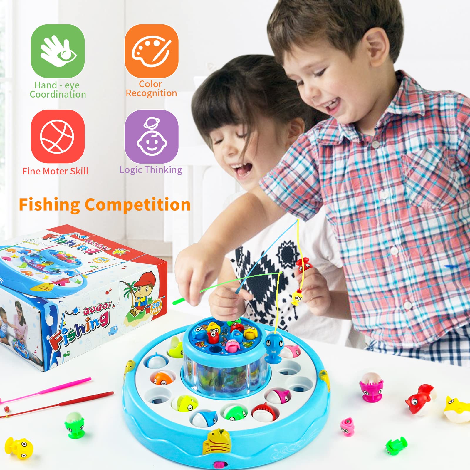 Gioco Pesca Pesci Calamita Giochi, 2 in 1 Magnetico Giocattoli con 26 Pesciolini E 4 Canna da Pesca Regalo Bambini 2 3 4 5 Anni