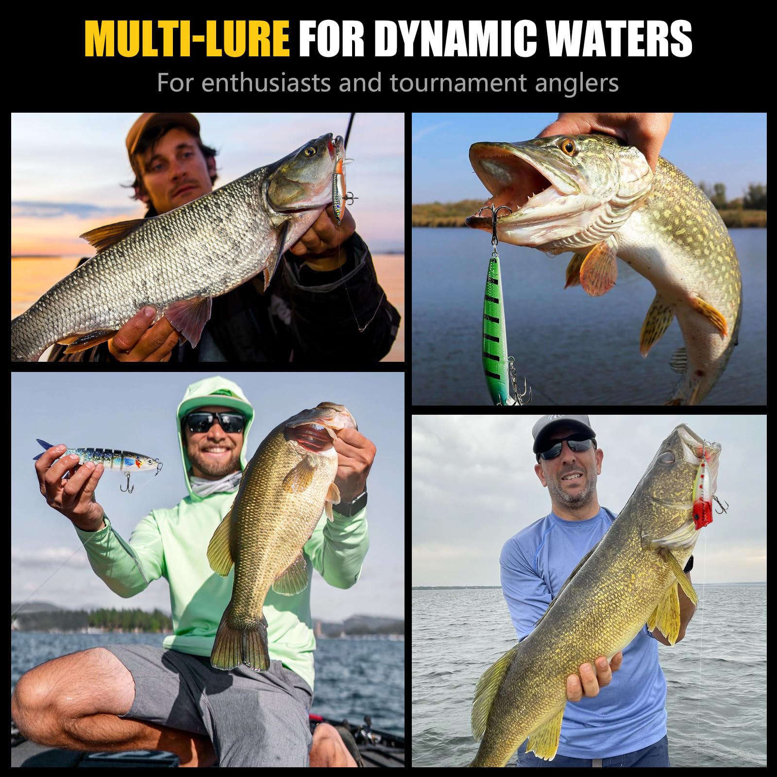 THKFISH Kit de leurres de pêche avec appâts nageurs multi-articulés, appâts de surface, crankbaits, crayon, grenouille, méné, 28 pièces, articles de pêche à la truite, au bar, coffret cadeau pour eau