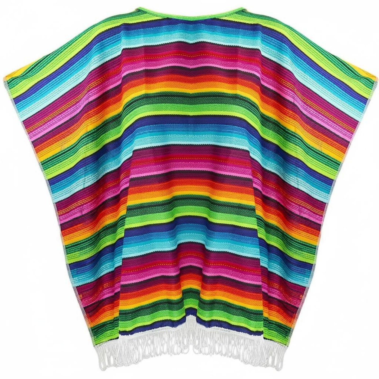 Traditional Design Mexican Poncho Single Size Fits Most Mexican Serape Poncho Lightweight Rainbow Striped Serape Comfortable for Adults-image-41