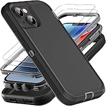 iPhone 13/14 Military Grade Case, 3 in 1 Heavy Duty Shockproof/Drop Proof/Dust Proof With 2Pcs Tempered Glass Screen Protector (Black/Grey)