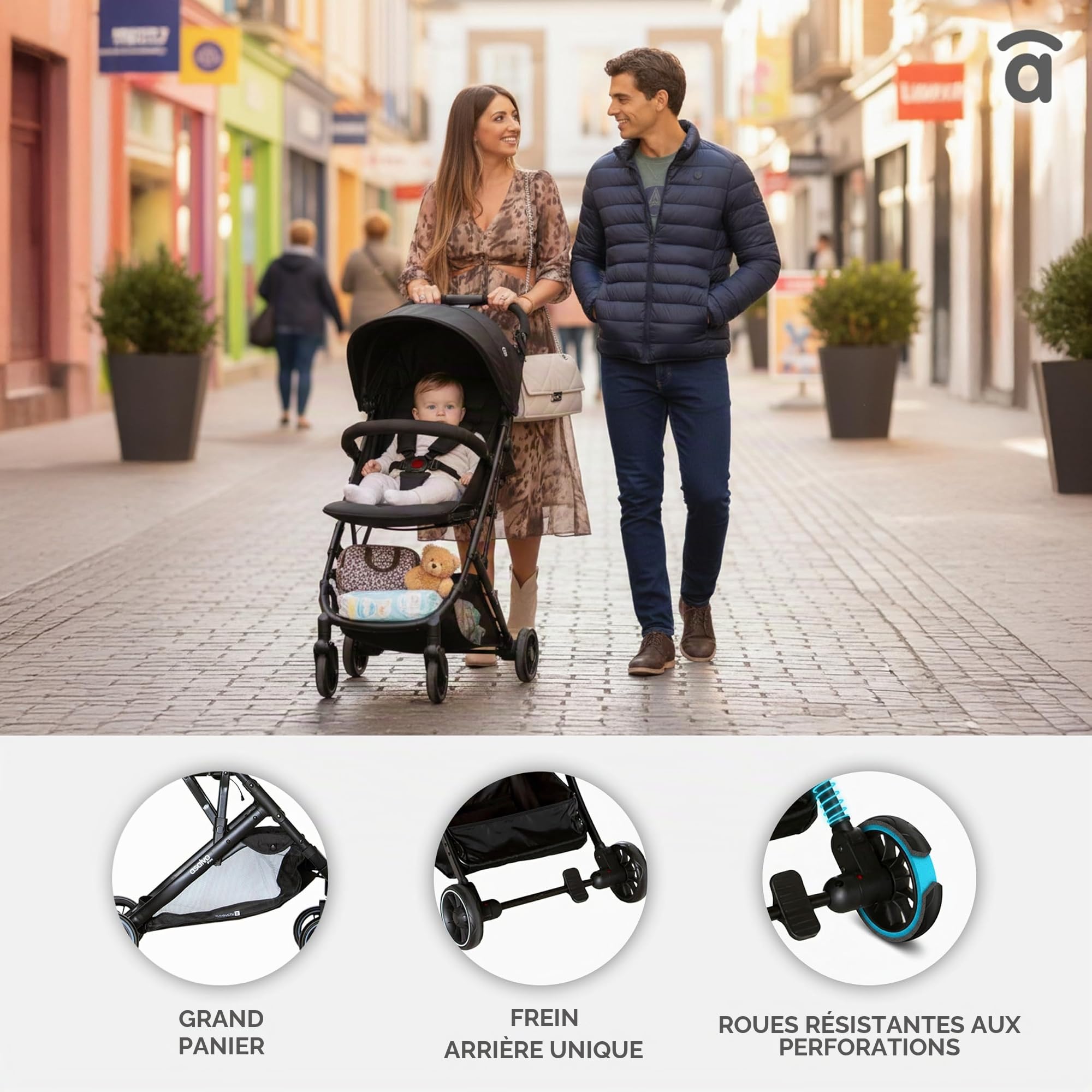 Asalvo TUMBUCTU Poussette ultra légère pour bébé, dossier inclinable, poussette urbaine, harnais 5 points, SPF50+, capote avec fenêtre, maniable, dès la naissance jusqu'à 23 kg, beige