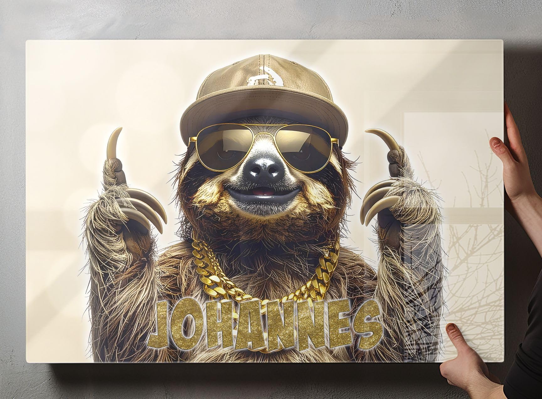 Schreibtischunterlage personalisiert mit Namen | 120 x 60 cm XXL Faultier | wasserfeste Schreibunterlage, abwischbar, glatt | stabiles, hochwertiges Acrylglas, Kinder Kunststoff lustig Motiv Tiere