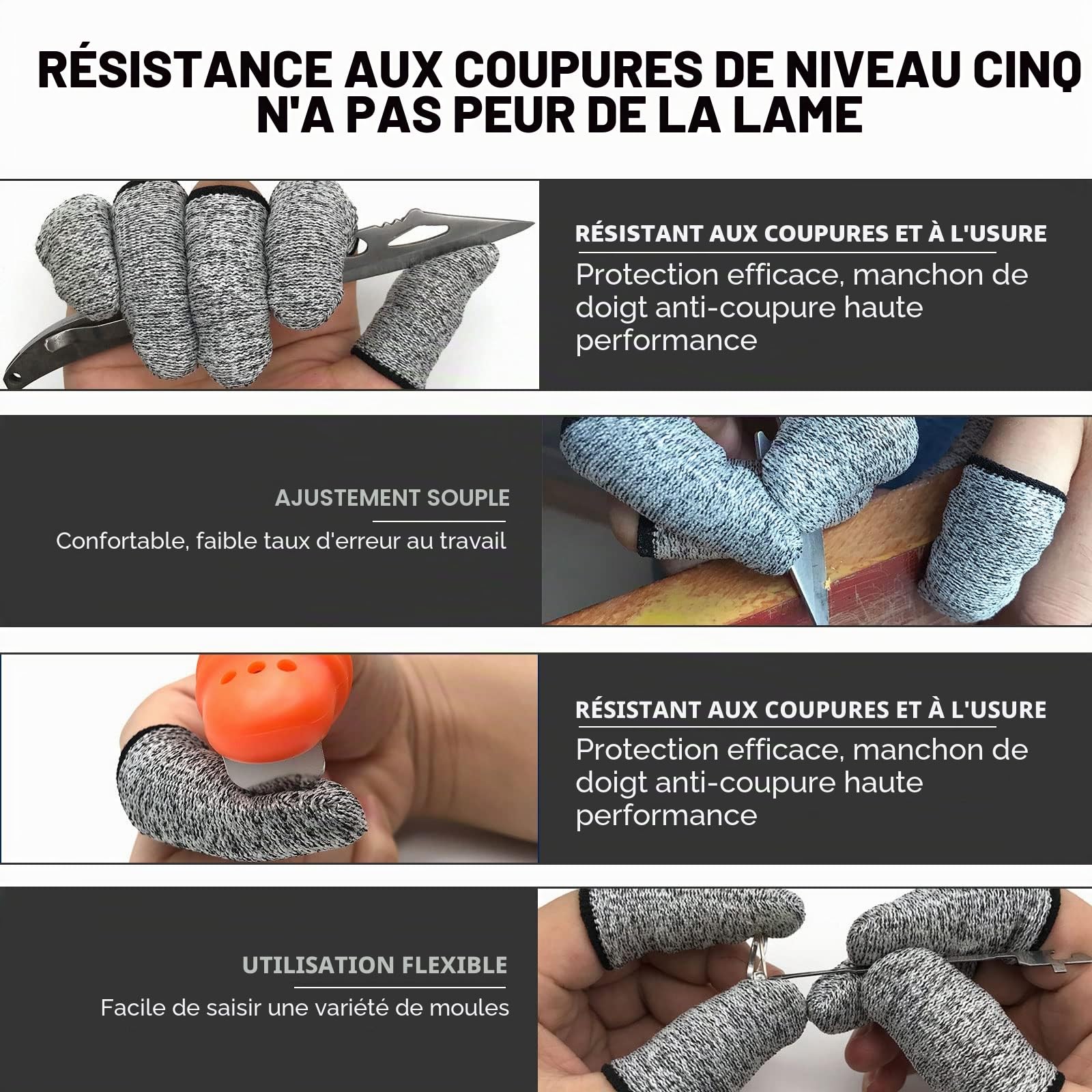 TSHAOUN 40 Pièces Doigtiers, Protège-doigts Réutilisable Couvre-doigts Doigtier Élastiques Protection Résistant aux Coupures pour Travail, Jardin, Cuisine, Sculpture, Créations de Bricolage (Gris)