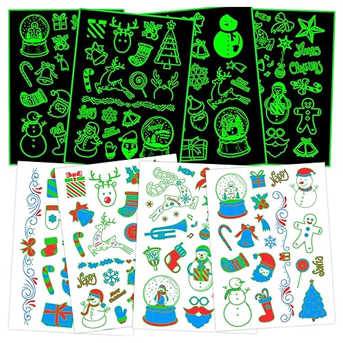 Partywind Tatuajes de Navidad luminosos y neón para niños, suministros de decoración de fiesta de Navidad para niños y niñas, calcomanías de tatuaje