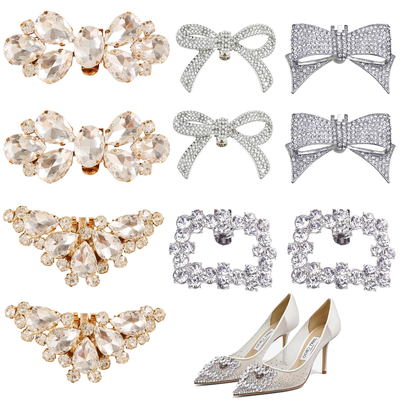 PLKDJDM Rhinestone Shoe Clips Elegant Detachable Buckle Decorative Bow Clips Wedding Prom Party High Heels Flats Dress Shoes Charms Christmas Stovking